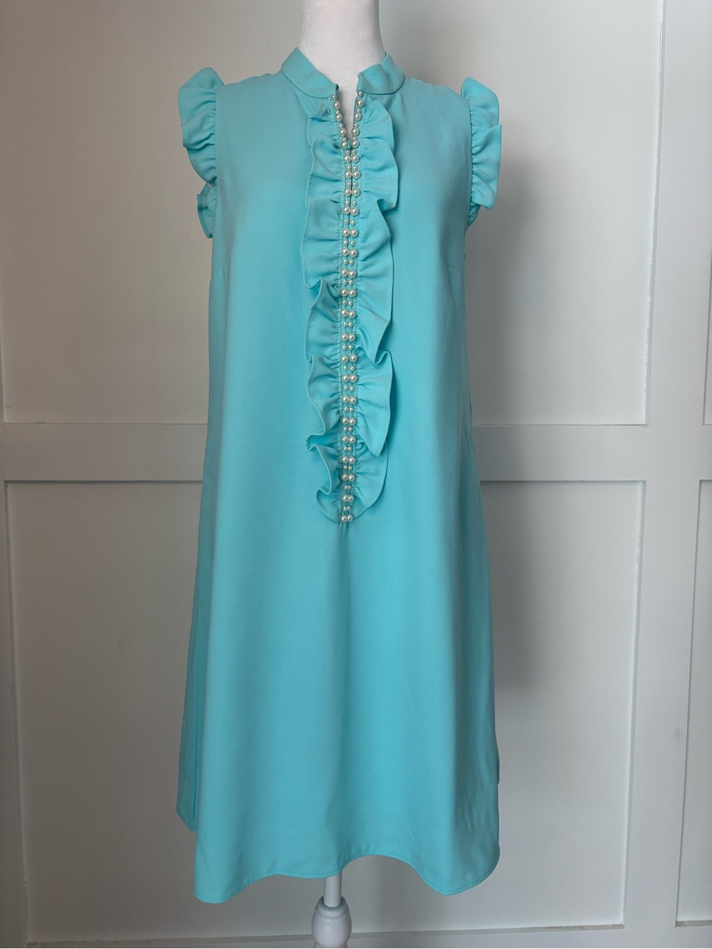 Lilly Pulitzer Adalee Shift Aqua Ruffled Pearl-Trim Shift Dress size 4 NWT - Picture 4 of 9